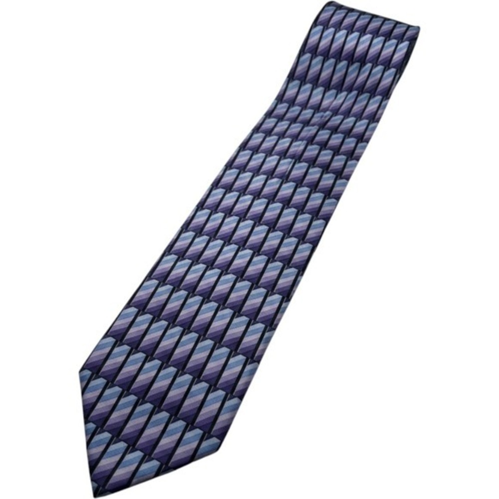 Stafford Mens Silk Necktie Purple Blue Geometric Striped Classic Formal Tie